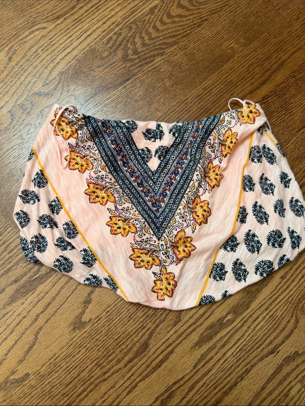Free People Pink Floral Bandana Top with Navy & Yellow Accents XS